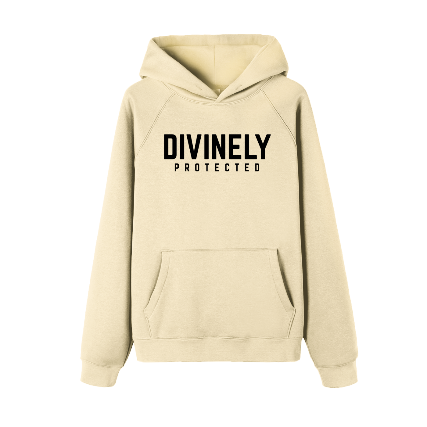 Divinely Protected Essential Raglan Sleeve Fleece Hoodie (Black Text)