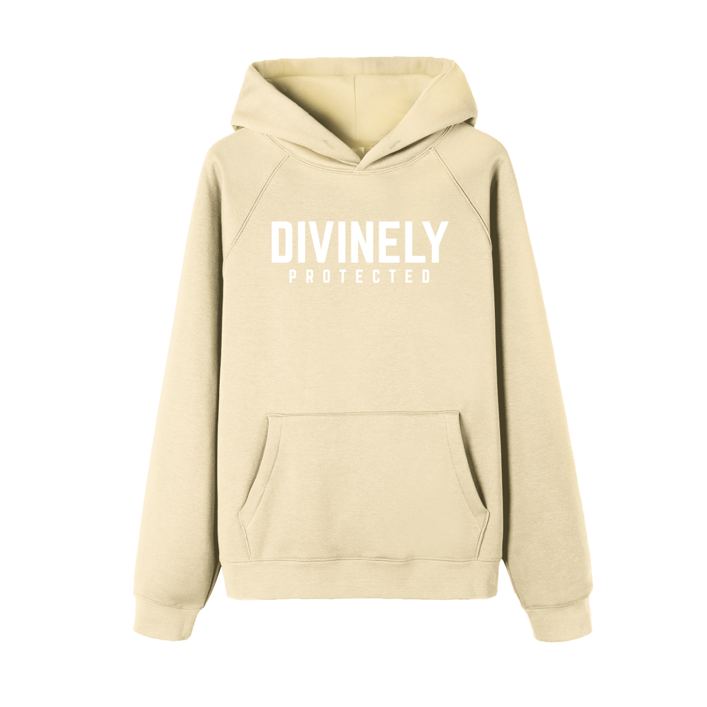 Divinely Protected Essential Raglan Sleeve Fleece Hoodie (White Text)