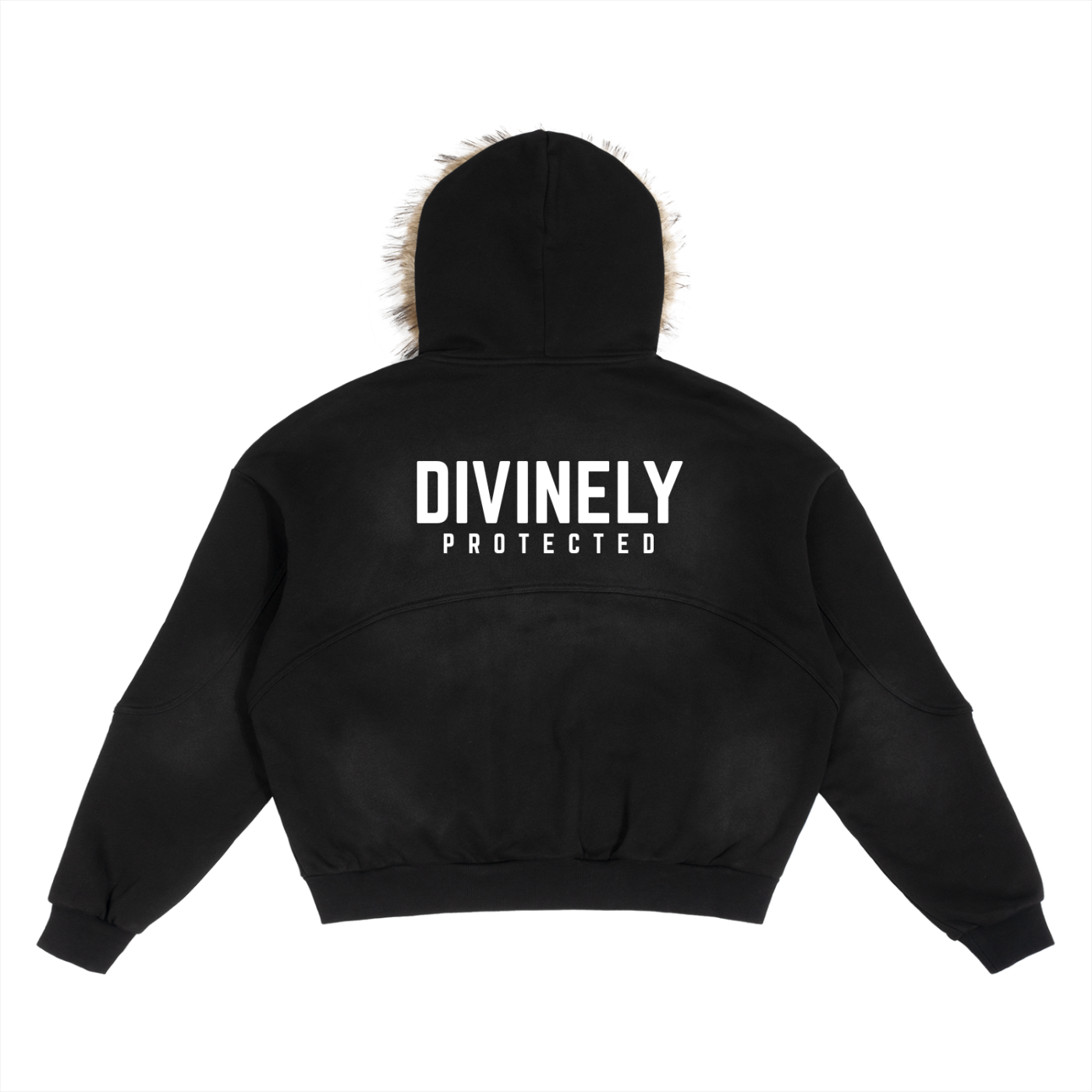 Divinely Protected Sun Fade Boxy Detachable Fur Hoodie