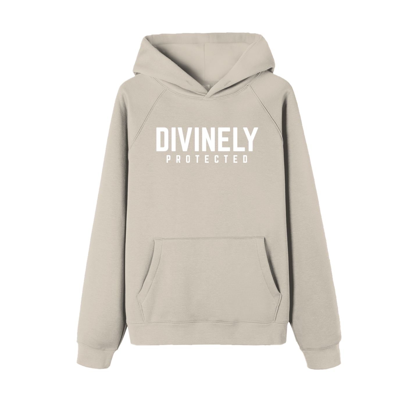 Divinely Protected Essential Raglan Sleeve Fleece Hoodie (White Text)