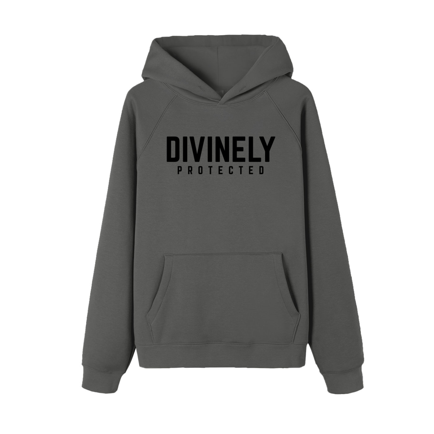 Divinely Protected Essential Raglan Sleeve Fleece Hoodie (Black Text)