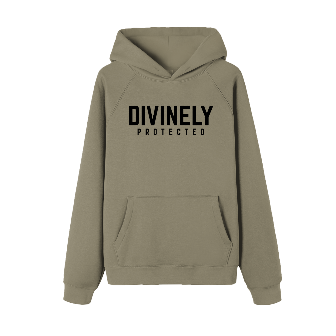 Divinely Protected Essential Raglan Sleeve Fleece Hoodie (Black Text)